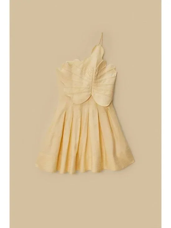 NWOT Farm Rio Lea One Shoulder Off-White Linen Blend Mini Dress Size M 3D Petal - Picture 4 of 16